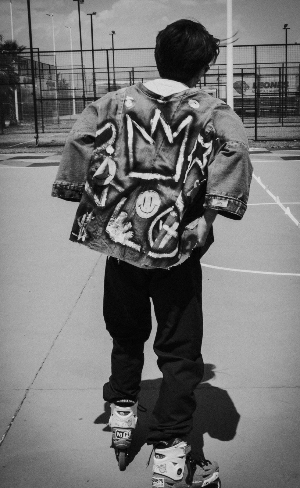Streetwear look — hand-painted jacket